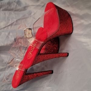 Red sequin pleaser heels